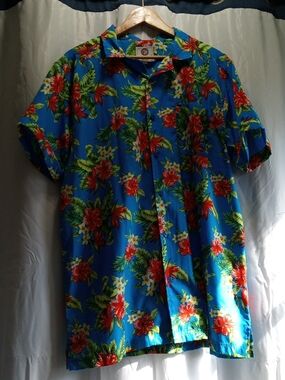 Tropical Floral Short-Sleeve Button-Down Shirt - Blue
